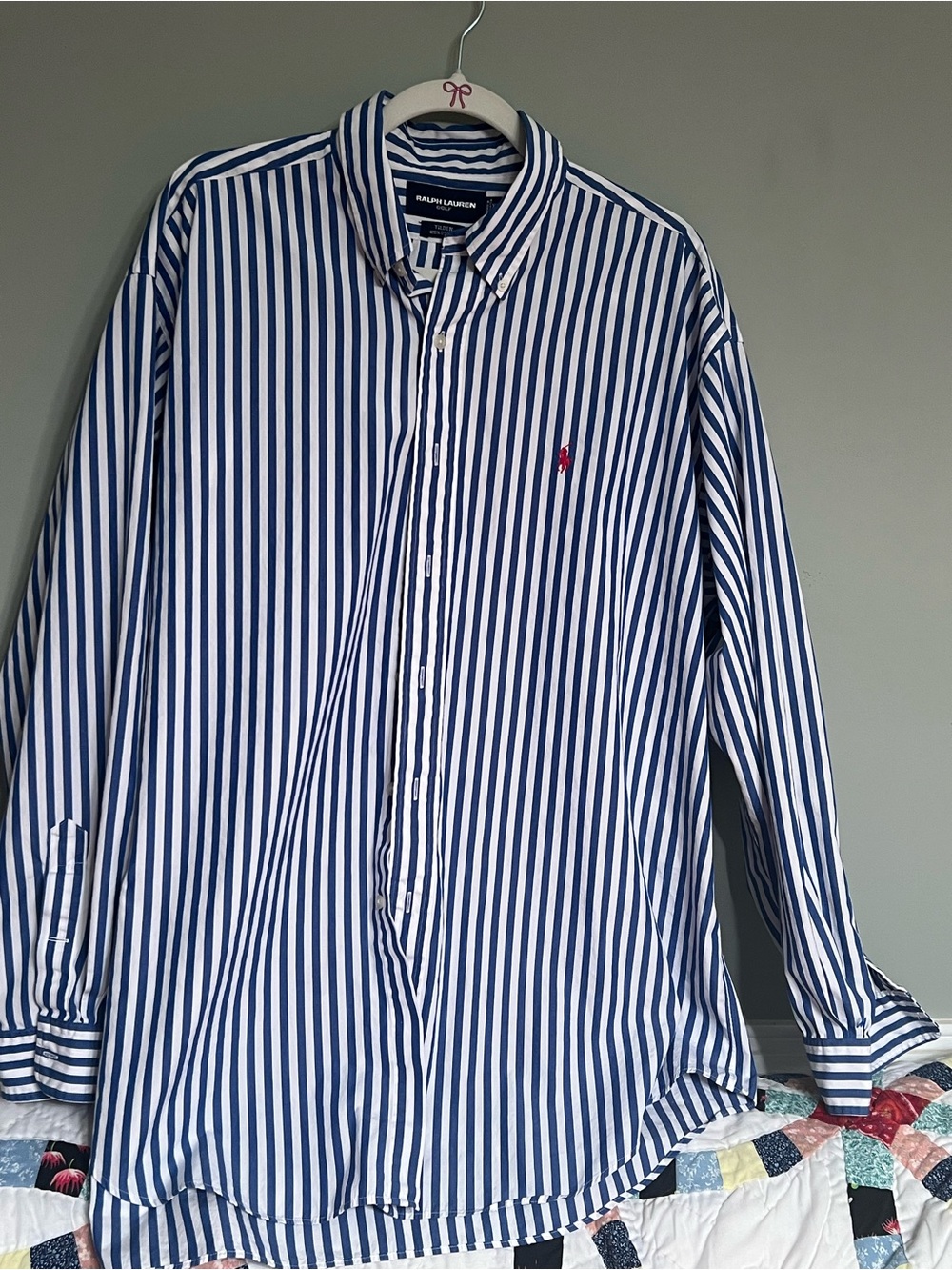 Ralph Lauren Men’s Blue and White Vertical Stripe Button-Down Shirt